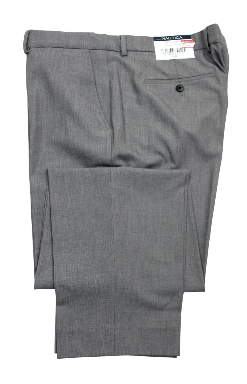 Nautica Suit Pants Mens 41x31 Light Gray Solid Stretch Dress Trousers Flat Front